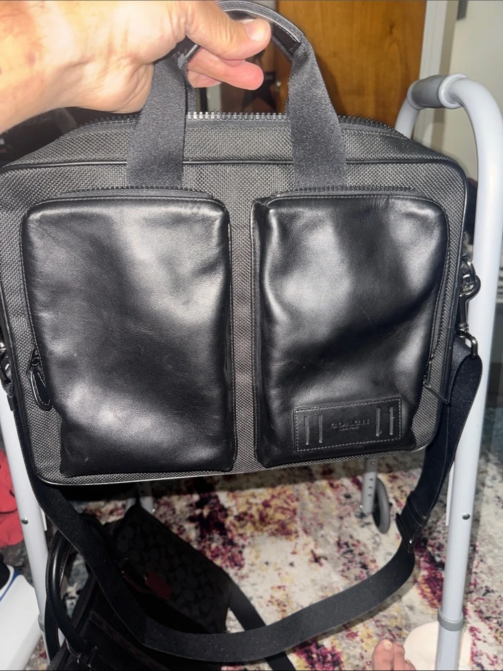 Coach Black Men's Laptop Briefcase with Leather Front Pockets